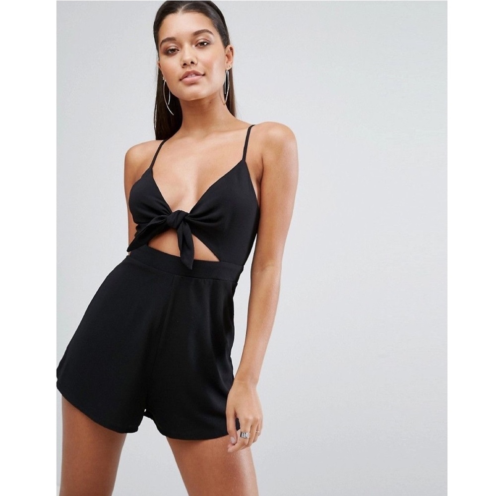 Parallel Lines Tie Front Romper In Black - image 1